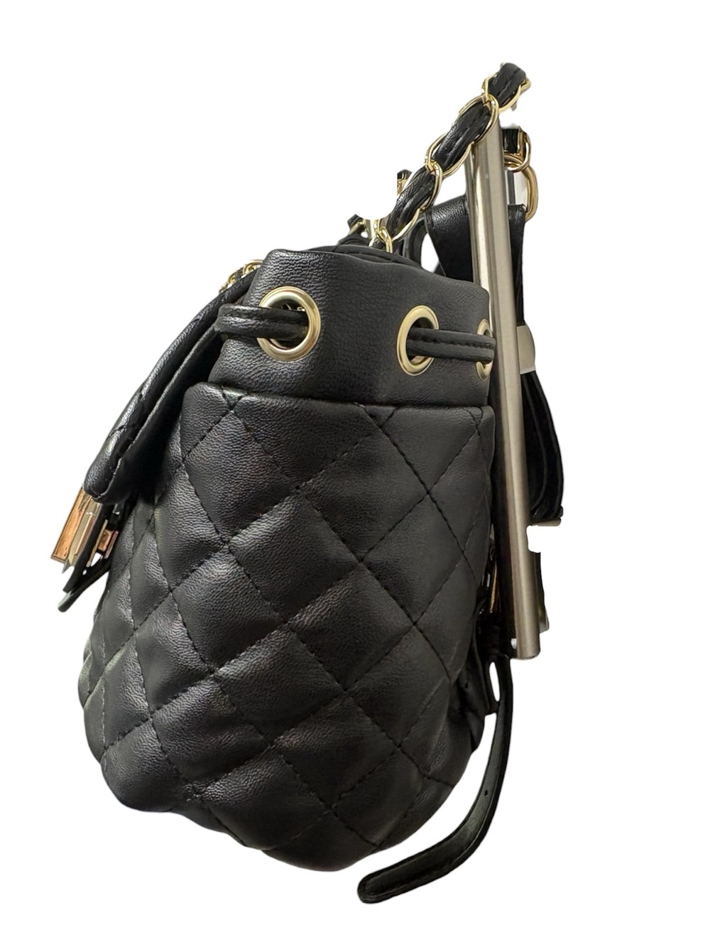 Badgley Mischka Black Quilted Micro Mini Backpack Purse Adjustable Straps - Picture 5 of 9